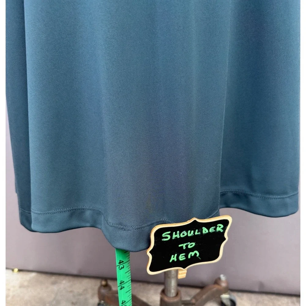 Lands End Dress Medium 10-12 Teal Green Long Sleeve Fit Flare Midi Dress